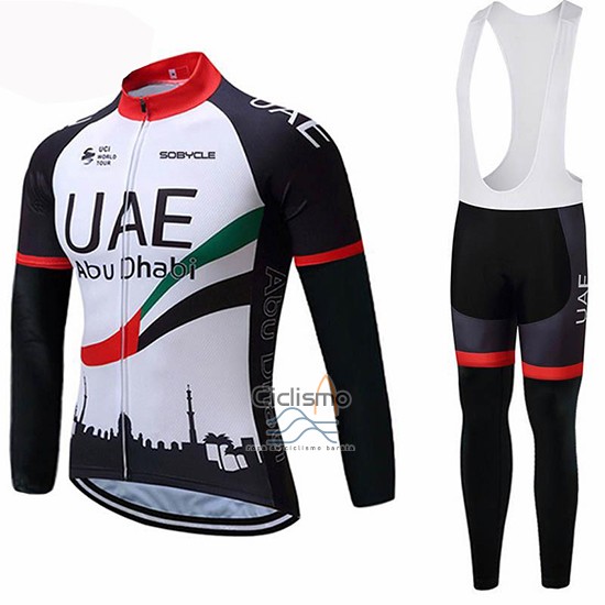 Uci Mundo Campeon UAE Ropa Ciclismo Culotte Largo 2019 Mangas Largas Blanco Negro Rojo